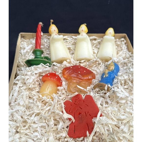 Vintage Christmas CANDLE LOT GURLEY TAVERN Mushroom FIGURE Cute! In Box 6C - Picture 2 of 12